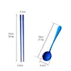 Juego de Cuchara y Palillos de Acero Inoxidable 304 Vajilla Portátil para Exteriores Cuchara Redonda Juego de Palillos Cuadrados Completos Caja de Trigo para Almacenamiento Conveniente de Vajilla