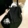 Camiseta de Protección Solar de Verano 2026 para Mujer de Seda Helada Cuello en V Patrón de Olas Manga Corta Cárdigan de Punto Superior