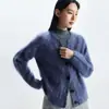 Chaqueta Cardigan de Punto Zhimohe Mismo Estilo Cuello Redondo Cepillado Otoño e Invierno Nuevo Suéter Cardigan 100% Cachemira Pura para Mujer