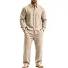 Traje de lino para hombre estilo americano de otoño 2026, conjunto de dos piezas con camisa de manga larga y pantalones con cordón