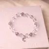 Pulseira Transfronteiriça, Simples e Versátil, Pulseira de Cristal Rosa Suave, Pulseira de Cristal de Pelo de Coelho Rosa Mo-Roxo Natural, Joia de Temperamento