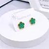 Popular Pulseira de Trevo de Cinco Folhas da Sorte de Madrepérola Dupla Face, Conjunto de Três Peças de Pulseira, Colar e Brincos de Trevo de Cinco Folhas, Banhado a Ouro 18K