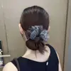 Scrunchie de Rede Estilo Coreano com Estampa de Leopardo Azul Laço Versátil de Alta Qualidade para Cabelo Elástico de Borracha de Alta Elasticidade para Deslocamento Diário
