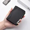 Billetera Corta Vertical de Lona Metálica Gris Negra Ultradelgada para Hombre Estudiante Cartera Corta de Cuero Porta Tarjetas para Hombre