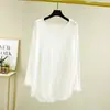 Camiseta de Algodón Nueva Colección Primavera-Verano, Cuello Redondo, Manga Larga, Corte Holgado, Adelgazante, Delantera Corta y Trasera Larga, Camiseta Básica Casual
