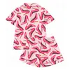 Pijama de Cardigan Rosa de Seda de Leche Transfronterizo Europeo y Americano para Mujer, Shorts de Manga Corta, Conjunto Casual Cómodo y Transpirable para el Hogar