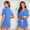 Pijama de Verano para Mujer Amazon con Rayas, Conjunto Casual de Ropa de Casa para Mujer con Shorts de Manga Corta de Color Sólido, Nuevo Seda Sintética