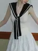 [Pronta Entrega] Coleira Marinho Gravata Colete Tricotado Slim Fit para Mulheres, Verão Estilo Coreano Emagrecedor Doce Top Sem Mangas