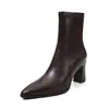 Botas Elegantes de Punta Fina Estilo Coreano Versátiles para el Trabajo Adelgazantes 2026 Otoño/Invierno Piel de Oveja Elásticas Tacón Grueso Alto Botines Talla Grande para Mujer Talla 41