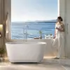 Grifo de bañera de pie, acero inoxidable 304, con control de agua caliente y fría y rociador de mano