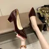 Zapatos de Moda Franceses de Tacón Alto Talla 43 de Piel Charol Puntiagudos Nuevo Otoño 2024 Tacón Grueso Estilo Hada Zapatos Individuales 7.5cm