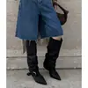 Botas Largas Apiladas Estilo Coreano Holgazán Talla Grande Verano Nuevo Hebilla de Cinturón Tejida Tacón Grueso Hace que las Piernas se Vean Largas Botas de Caña Alta para Temperamento