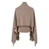 Conjunto de Dos Piezas Versátil de Cuello Redondo y Manga Larga + Chal, Top Casual Elegante Ajustado para Primavera