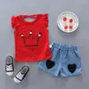 Comércio exterior novo terno de verão de manga curta para meninas 1-4 anos moda bebê menina camiseta conjunto de duas peças roupas infantis terno atacado