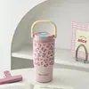 Nova Caneca Térmica Estampa Leopardo Rosa Portátil de Mão Isolada Conservador de Frio Caneca Ice Buster Alta Aparência Verão Meninas Para Levar Caneca com Canudo