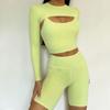 Traje de Fitness para Mujer Estilo INS Transfronterizo Sling Hermoso Espalda Sujetador de Yoga Camiseta de Manga Larga Shorts Conjunto de Tres Piezas