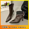 Botines de tacón alto, punta fina, estilo francés para mujer, nueva colección otoño/primavera 2026, botines de ajuste ceñido para invierno, botines de estilo coreano