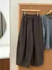 Calças Largas Drapeadas com Cintura Elástica, Pernas Largas, Femininas, Cintura Alta, Emagrecimento, Cobre o Quadril, Versátil, Casual, Estilo Preguiçoso, Calças Balão