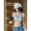 Lencería Sexy de Leopardo Ultra Delgada de Verano para Mujeres con Poco Busto, Soporte Suave sin Varillas, Tirantes Finos Brillantes, Sujetador con Espalda Descubierta en Forma de U