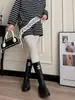 Leggings cálidos grises de estilo retro para otoño e invierno, efecto adelgazante, hechos con algodón peinado, simples y versátiles, disponibles para venta al por mayor
