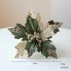 Flores Calientes de Navidad Transfronterizas Flores de Navidad de Simulación Dorada Flores Decorativas para Árbol de Navidad 20cm Flores de Navidad de Franela con Lentejuelas