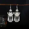 Pendientes Miao Étnicos de Borla Larga Estilo Nuevo, Pendientes Exagerados de Declaración de Moda Estilo Étnico de Plata Miao de Lujo Ligero
