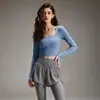 Conjunto de Yoga Red Social para Mujer Cuello Cuadrado Temperamento Manga Larga Pantalones Falsos de Dos Piezas Tacto Nude Ropa Deportiva para Pilates Conjunto de Dos Piezas Mujer Otoño
