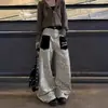 Ropa de Hombre Transfronteriza Estilo Americano Bolsillo con Parche Jeans Vintage Estampado de Leopardo Holgados Estilo Urbano Pantalones Casuales de Pierna Ancha