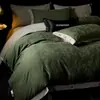 Juego de Cuatro Piezas Jacquard de Algodón Puro Cepillado 60S con Funda de Edredón con Botones y Sábana Bajera, Juego de Tres Piezas de Ropa de Cama de Alta Gama para Dormitorio