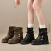 Botas de Tacón Grueso Apiladas Versátiles Tacón Grueso Botas tipo Martin Botines Vaqueros para Mujer Otoño 2026 Nuevas Botas Retro Mezcladas