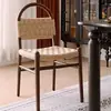 Silla de Comedor Vivian de la Edad Media Francesa Silla de Madera Maciza Tejida con Cuerda Silla Casual de Maquillaje con Respaldo Tejido Vintage para Sala de Estar Hogar
