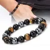 Pulsera de Piedra Ojo de Tigre Youjia Jewelry Popular Transfronterizo Ágata Negra Piedra Biliar Negra Cuerda Elástica Pulsera de Cuentas Retro para Hombre