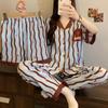 Pijama de Algodón Nube Rayado Bloque de Color de Aspecto Elegante para Mujer Verano Manga Corta Conjunto de Tres Piezas Lindo Perro Salchicha Ropa de Casa Venta al por Mayor