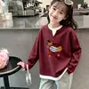 Camiseta Nova de Manga Longa para Meninas Primavera e Outono, Malha Waffle Infantil Falsa Peça Dupla Estilosa Casual Versátil Gola Redonda