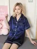 Amazon pijamas femininos de manga curta imitação de seda seda gelada código europeu roupas de casa terno com lapela fabricantes por conta do envio