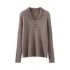 Suéter feminino 100% lã com gola mandarim, mangas compridas tricotadas, novo estilo outono/inverno, design com padrão torcido, elegante e adequado para o trabalho
