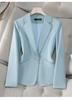 Blazer Nuevo de Otoño Ajustado al Cuerpo para Mujer al por Mayor, Estilo Corto Azul, Chaqueta de Traje Casual de Manga Larga para Mujeres Petites