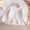 2026 Novo Estilo Coreano Versátil Primavera Infantil Estiloso Combina com Tudo Renda Menina Bebê Listrada Camada Base Camiseta de Manga Longa