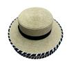 Sombrero de Paja Plano de Diseñador Borde Cerrado Hecho a Mano Parasol Protección Solar Vacaciones Ocio Protección UV Borde Plano Mujer