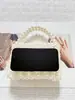Bolso Pequeño Cuadrado Casual y Lindo Bolso de Mano para Mujer Primavera y Verano 2025 Nuevo Bolso Tejido con Perlas Rosas de Imitación