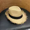 Sombrero de Paja Estilo Coreano Borde Crudo Jazz para Hombre Verano Viaje Paja Enrollada Protección Solar Sombrero de Paja Juventud Viaje Sombrero Casual