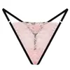 Tanga de encaje para mujer europeo y americano de cintura baja deportivo para cadera con entrepierna alta moda metal ropa interior cinturón delgado pantalones T sexys
