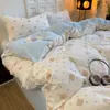 Juego Sencillo de Gasa con Fruncidos de Cuatro Piezas Juego de Tres Piezas Rayado para Dormitorio de Estudiantes Buena Calidad Funda de Edredón Individual Ropa de Cama Cómoda para Cama Doble