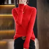 Novo Suéter de Tricô Feminino 2024 Cor Sólida Outono/Inverno Gola Alta Meia Manga Estilo Coreano Suéter de Tricô Pulôver para Mulheres