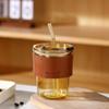 Taza de Café de Moda con Vaso de Paja de Vidrio Aislado, Conveniente Taza Creativa Estilo Ins con Tapa, Taza de Junta de Bambú de Alta Estética