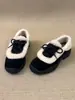 Zapatos de Mujer con Tacón Alto de 5 cm y Suela Gruesa Forrados de Lana Estilo Británico 2025 Bloques de Color Cierre de Cordones Frontal Mocasines Cálidos con Pelo