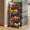 Prateleira de Armazenamento para Cozinha Cesta de Armazenamento de Frutas e Vegetais Estante de Armazenamento Multicamadas Doméstica de Chão Carrinho Pequeno Móvel Cesta de Legumes