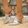 Zapatos de tacón alto de talla grande en stock para comercio exterior transfronterizo para mujer, zapatos de salón de tacón grueso estilo europeo y americano para mujer, nuevos zapatos de tacón de punta huecos cerrados