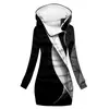 [Procesamiento Personalizado] Gabardina Gruesa de Invierno con Capucha Estilo Europeo y Americano, Impresión Digital 3D para Mujer, Longitud Media
