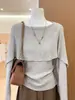 Suéter de punto liso color avena, manga murciélago, estilo minimalista francés para mujer, nueva colección otoño 2026, top moderno y versátil